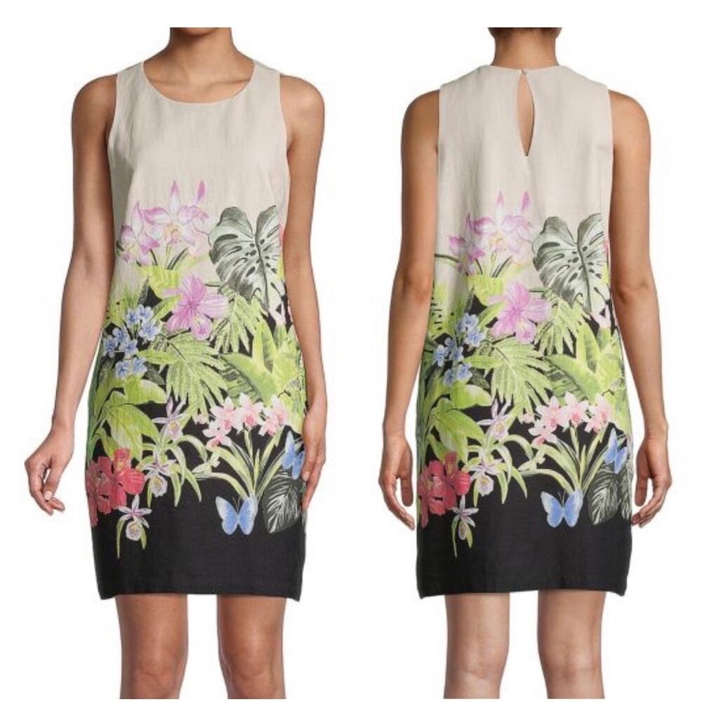 Tommy Bahama Tropolicious Tropical Floral Print Sleeveless Linen Sheath Dress XS
